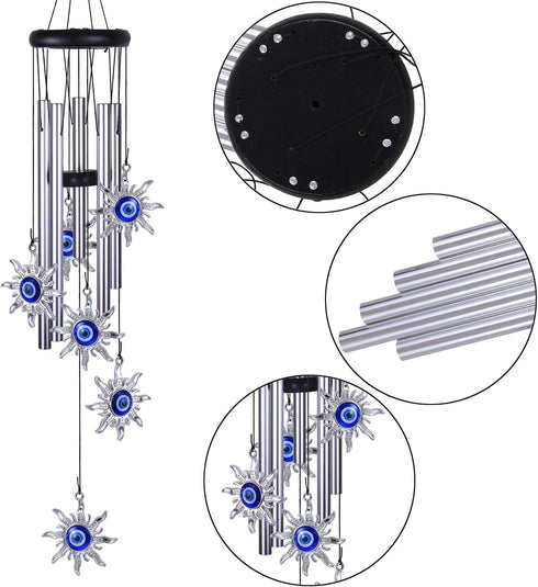 Blue Evil Eye Sun Wind Chimes Outdoor Decor, Mobile Sun Evil Eye Windcatcher, Evil Eye Sun Wind Bells, Sun Blue Evil Eye Amulet Wind Chimes for Ho...