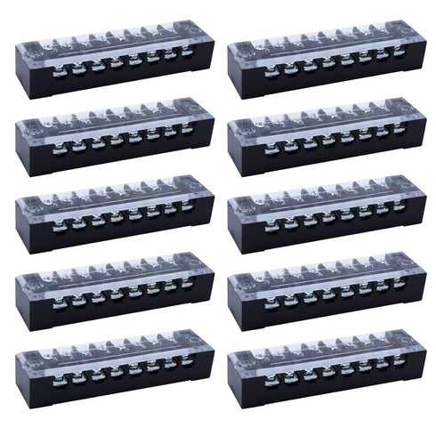 Antrader 10-Pack 8 Positions Dual Rows 600V 15A Wire Barrier Block Screw Terminal Strip with Cover TB-1508...