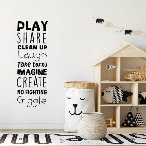 Vinyl Art Wall Decal - Play Share Clean Up Laugh Take Turns Imagine No Fighting Giggle - 45.5" x 16.5" - Cute Modern Decals for Kids Toddlers Home...