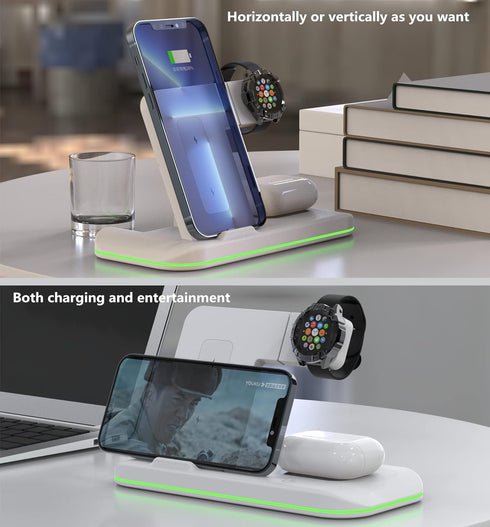 Wireless Charger 4 in 1 Wireless Charging Station Foldable Charging Stand for iPhone 14/13/12/11/Pro/Max/Apple Watch/Airpods Pro(White)...