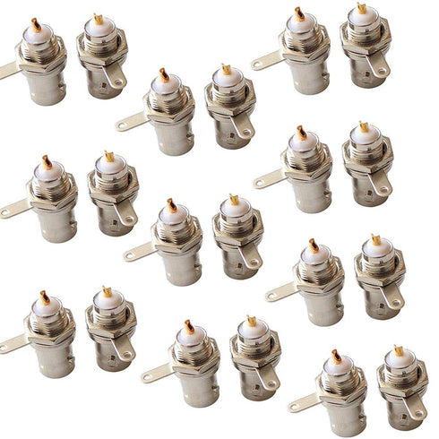 BNC Female Nut Bulkhead Panel Connector 20-Pack Solder Jack Adapters for Monitor Equipment RG58 RG59 RG6 RF Coaxial Cable Welding Machine...