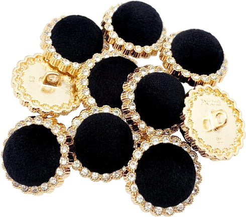 10pcs Round Shank Buttons for Sewing Black Velvet Gold Button Crafts Coats Clothes Suits Sweaters Dress Bags Decorations 34L/21mm (13/16 inch)...
