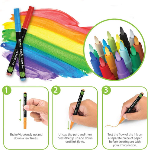 SAMA Acrylic Paint Pens 28 Color Acrylic Paint Pens Paints on Rock, Wood, Metal, Plastic, Glass, Canvas, & Ceramic. Water Based, Extra Fine Tip, S...