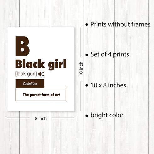 HUYAW Afro Black Woman Girl Melanin Wall Art Prints Set of 4, Inspirational Posters Gifts for Black Women Girls Room Bedroom Bathroom Wall Art Dec...