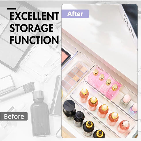 HOUSE DAY Desk Drawer Organizer Bins 8 PCS, 9*3*2" Clear Drawer Organizers with Silicone Pads, Vanity Organizers and Storage, Non Slip Plastic Dra...