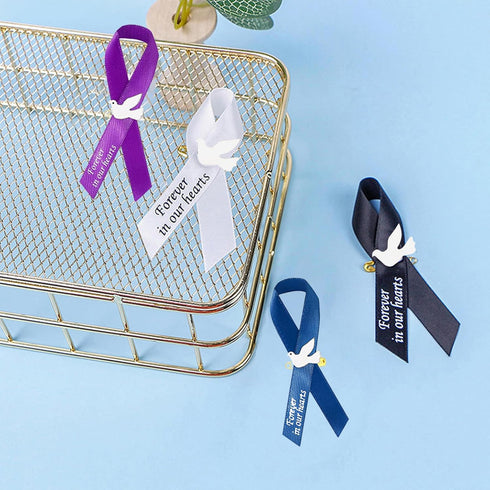 50Pcs Dove Funeral Ribbon Blue Memorial Ribbon, Funeral Ribbon Pins Classic Memorial Service Respect Meditation Ribbon Bow for Mourning Remembranc...