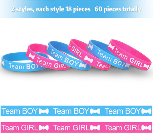WILLBOND 72 Pcs Gender Reveal Decorations - 36 Team Boy or Girl Pins and 36 Bracelets for Party Supplies, Baby Shower Games...