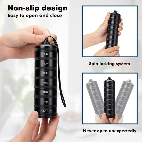Weekly Metal Pill Organizer 2 Times a Day - XHT Portable Waterproof Travel Pill Box 7 Day, Am Pm Twice Daily Pill Case, Heavy Duty Pill Holder Con...