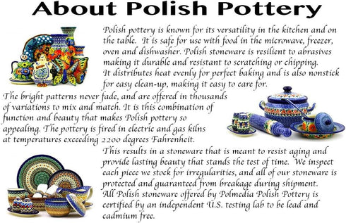 Authentic Polish Pottery Dessert Plate Signature UNIKAT in Blue Tulip Garden Design Handmade in Boles?awiec Poland by Ceramika Bona + Certificate ...