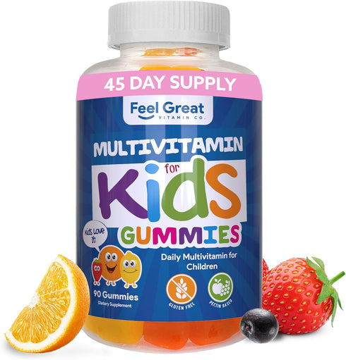 Feel Great Kids Multivitamin Gummies | Citrus & Strawberry Flavored Vitamins for Kids | Multivitamin Gummies with Vitamin D for Bone, Muscle & Imm...