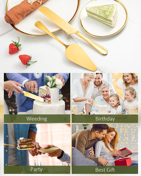 2-Piece Premium Cake Cutting Set, Exquisite Knife and Server with Serrated Design, Includes Cake Knife and Pie Spatula for Pastry, Pizza and Desse...