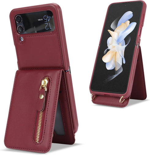 Cavor for Samsung Galaxy Z Flip 4 Case Wallet with for Women,Galaxy Z Flip 4 Case with Strap,Crossbody Strap Lanyard Card Holder Stand,Flip 4 Phon...