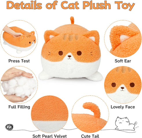 Orange Cat Stuffed Animal Plush Pillow, 15Inch Cute Cat Plushie Soft Cat Pillow Plush Toy Stuffed Animals Cat, Kawaii Stuffed Kitten Soft Cat Hugg...