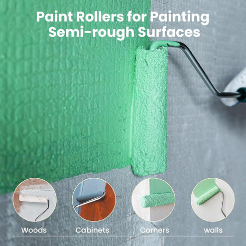 Mister Rui Microfiber Paint Roller Covers 4 Inch, 40 Pack Small Paint Roller Covers with Roller Frame Kit, Mini Paint Rollers for Painting Walls, ...