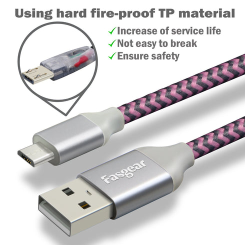 Fasgear Micro USB 2.0 Cables 3 Pack 10 ft 2.4A Fast Charging Braided Micro-B 2.0 Charger Cord Compatible for Android Phone/PS4 Controller/Samsung ...