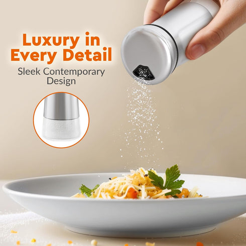 HOME EC Original Salt and Pepper Shakers Set with Adjustable Pour Holes - Glass and Stainless Steel Salt Shaker and Pepper Shaker - Farmhouse Spic...