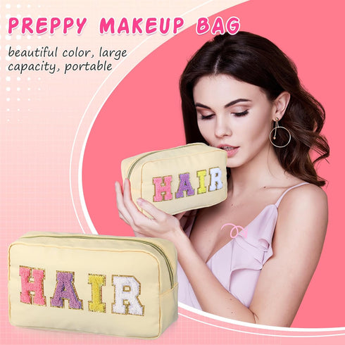Hillban 4 Pack Chenille Letter Bag Makeup Bag Preppy Skincare Bag Nylon Cosmetic Pouch Zipper Waterproof Organizer Makeup Travel Bag Set for Teen ...