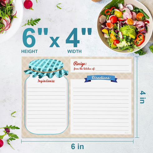 Toplive 50 Pack Recipe Cards, Mason Jar Recipe Cards Double Sided 4in x 6in, Blank Recipe Cards Thick Cardstock for Bridal Showers Wedding Housewa...