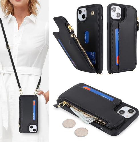 Cavor for iPhone 13 Case with Card Holder,iPhone 13 Wallet Case for Women,Phone Case iPhone 13 Case with Strap,Crossbody Lanyard and Wristlet,Leat...