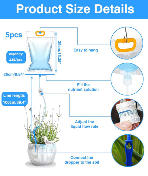 5 x 3.5 L Drip Irrigation Bags with Adjustable Flow Automatic Plant Irrigation System Home Sprinkler Device for Indoor and Outdoor (ZWDSB-1-1-5)...