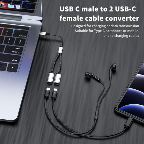 USB C to USB C Female Adapter USB Y Splitter Cable USB C Splitter (NOT for Monitor and Charging) USB C Male to 2USB-C Female Cord Converter,Dual D...