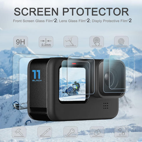 Accessories Kit for Go Pro Hero 12/11/10/9 Black,Silicone Sleeve Protective Case with Rubber Lens Cover+Screen Protector+Battery Side Cover+Lens C...