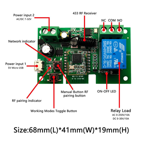 Jane Eyre ZigBee Tuya Smart 1 Channel Smart Relay Switch with 433 RF Remote Control, USB5V AC/DC7-32V Jog/self-Locking Switch for Alexa Google Hom...