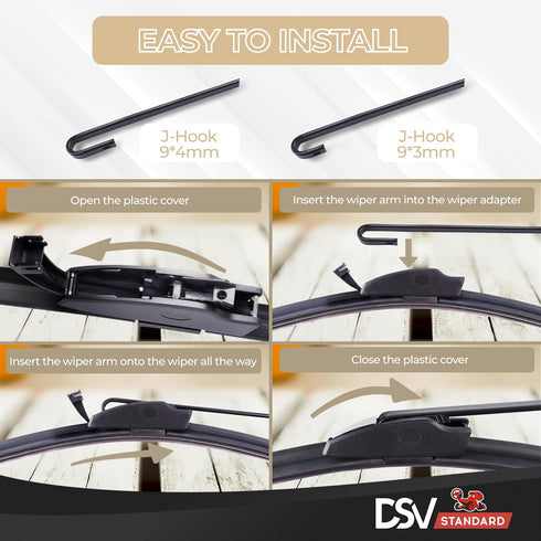 DSV Standard Windshield Wiper Blades, 24” and 18” Car Wiper Blades With Universal U/J Hook, Automotive Replacement Wiper Blades for my Car, Water ...