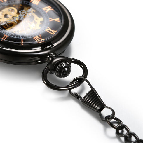 JewelryWe Antique Mechanical Pocket Watch Retro Classic Mechanical Hand-Wind Pocket Watch Steampunk Fob Watch Pendant Watch with Chain, for Father...