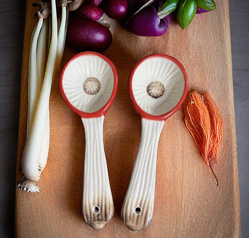 Mushroom Spoons - Asian Ceramic Soup Spoon Set of 2, Safety Ceramics - Use for Noodle, Dessert, Breakfast, Soup....