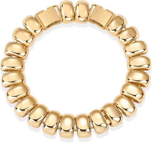 PAVOI 14K Gold Plated Chunky Ribbed Texture Bracelet for Women |Gold Statement Jewelry Piece...