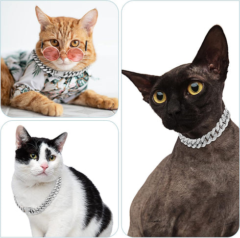 Dog Chain Diamond Collar Walking Metal Chain Collar with Design Secure Buckle, Pet Collar Jewelry Accessories for Small Medium Large Dogs Cats (Si...