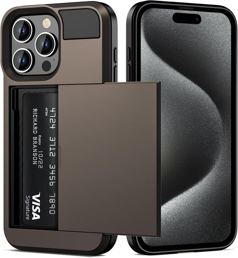 Vofolen for iPhone 15 Pro Case with Card Holder, Dual Layer Shockproof Wallet Phone Case, Hidden Card Slot Sliding Protective Hard Shell Back Cove...