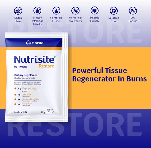 Nutrisite Restore Powder for Wound Healing Support, includes Whey Isolate Protein, L-Glutamine, Vitamins A, C, and Zinc – Gluten and Sacarose Free...