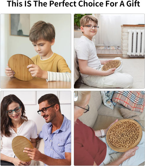 Round Wooden Labyrinth Board Game - Marble Maze for Education and Fun, Toddler Activity Board, Brain Teaser Puzzle Logic Game with Two Metal Balls...
