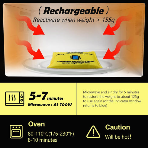 2 Packs 120g Rechargeable Desiccant, Moisture Absorbing Bag, Rechargeable Silica Gel Dehumidifier - Ultimate Moisture Absorption for Dry and Safe ...