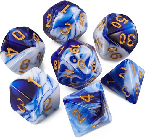 QMAY DND Dice Set - Polyhedral Dice (Blue Mix White) 7 Pcs for Dungeon and Dragons D&D RPG Role Playing Games Dice with Dice Bag...