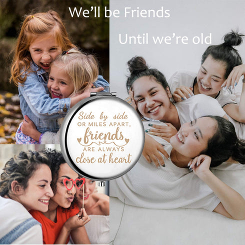 HZDK Gift for Friends Women Females,Best Friend Friendship Birthday, Inspirational Gift for Her-Engraved Compact Mirror(Friends are always close a...
