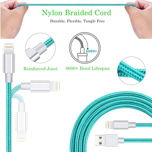 iPhone Charger 6ft 3Pack MFi Certified Lightning Cable Nylon Braided USB Charging/Data Sync Cord Compatible with iPhone 12/11/X XS XR/8 7 6 6s Plu...
