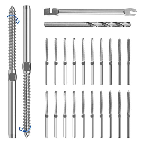 LuckIn Cable Railing Hardware, 20 Pack Right & Left Swage Lag Screws Cable Railing Kit for 1/8" Stainless Steel Cable, T316 Cable Railing System f...