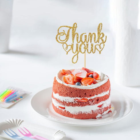 Thank You Cake Topper, Gold Glitter Engaged, Wedding, Bridal Shower, Thanksgiving Day Party Decorations...