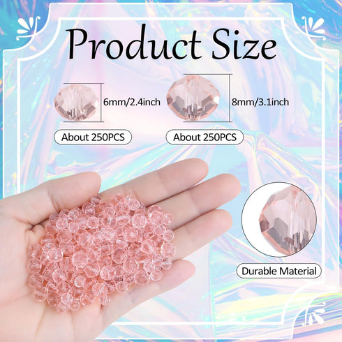 DUQGUHO Crystal Pink Beads,Glass Beads 500 Pcs,Glass Beads for Jewelry Making Loose Beads Bulk Glass Beads for Bracelets Crafts Earring 6/8mm...
