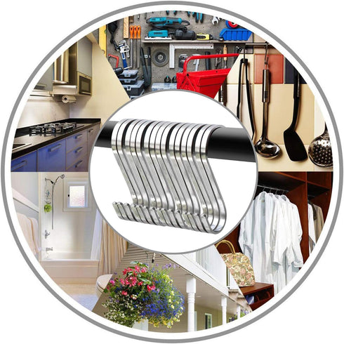 YourGift 20 Pack Flat S Hooks Stainless Steel 3 inches S Shaped Hanging Hooks for Kitchen, Bathroom, Bedroom and Office (Medium)...