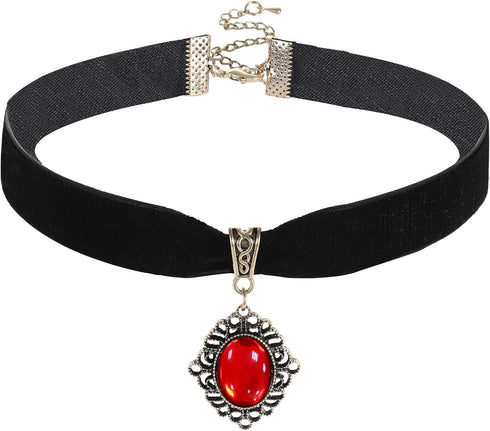 Halloween Black Velet Choker Necklace for Women, Vintage Royal Court Gothic Necklace, Vampire Red Rhinestone Choker, Halloween Costume Jewelry for...