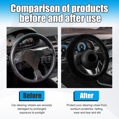 Car Fluffy Steering Wheel Cover, 15'' Universal Furry Auto Steering Wheel Protector for Warm Winter, Elastic Non-Slip Car Steering Wheel Cover, Ve...
