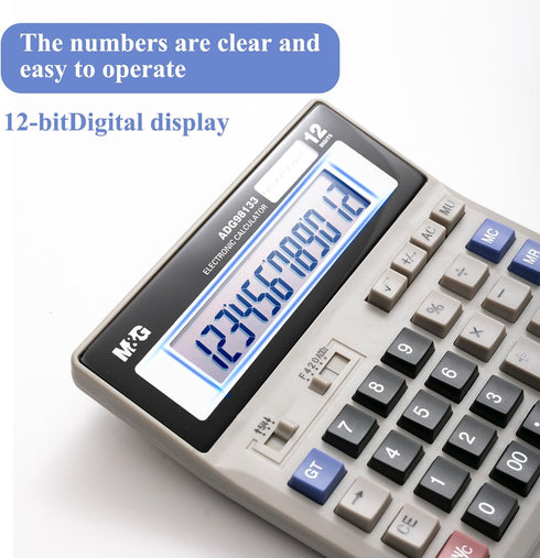 M&G Desk Calculator 12 Digit Extra Large LCD Display, Dual Solar Power and Battery, Accounting Calculator with Big Button, Battery Include, Perfec...