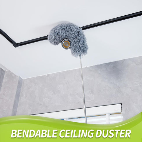 Duster with Extension Pole for Cleaning (2 Microfiber Heads Kit), 100" Long Feather Duster for High Ceilings with Washable Head, Cleaning Supplies...