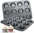 Muffin Pan, 12 Cupcake Pan, 2 Sets of Nonstick Brownie Bakeware Muffin Tin, Cupcake Tray, Baking Pan for Kitchen Oven, Black 13.9 x 10.5 x 1.2 inc...