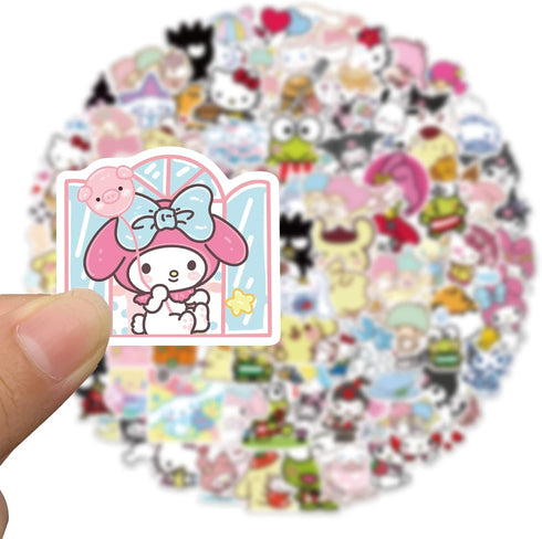 100pcs Sanrio Cartoon Stickers for Kids, Kawaii Hello Kitty Melody Kuromi Gift for Teen Girl Laptop Travel Case Phone Bike Water Bottle Guitar Com...