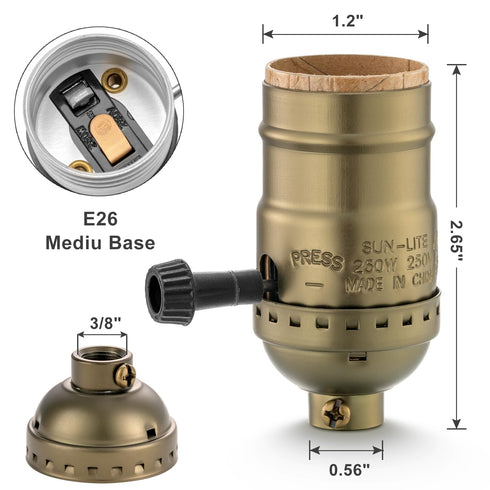 3 Way Lamp Socket Replacement, E26 Threaded Base, Turn Knob for Low-Medium-High Light Settings, Lamp Parts for Table and Floor Lamps Repair, Light...